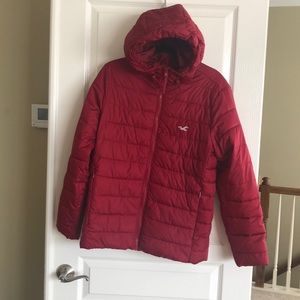 Hollister hooded Puffer Jacket dark red Small EUC